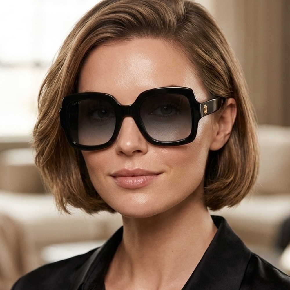 New! Gucci GG1337S 001 Black Square Oversized Sunglasses, Authentic
